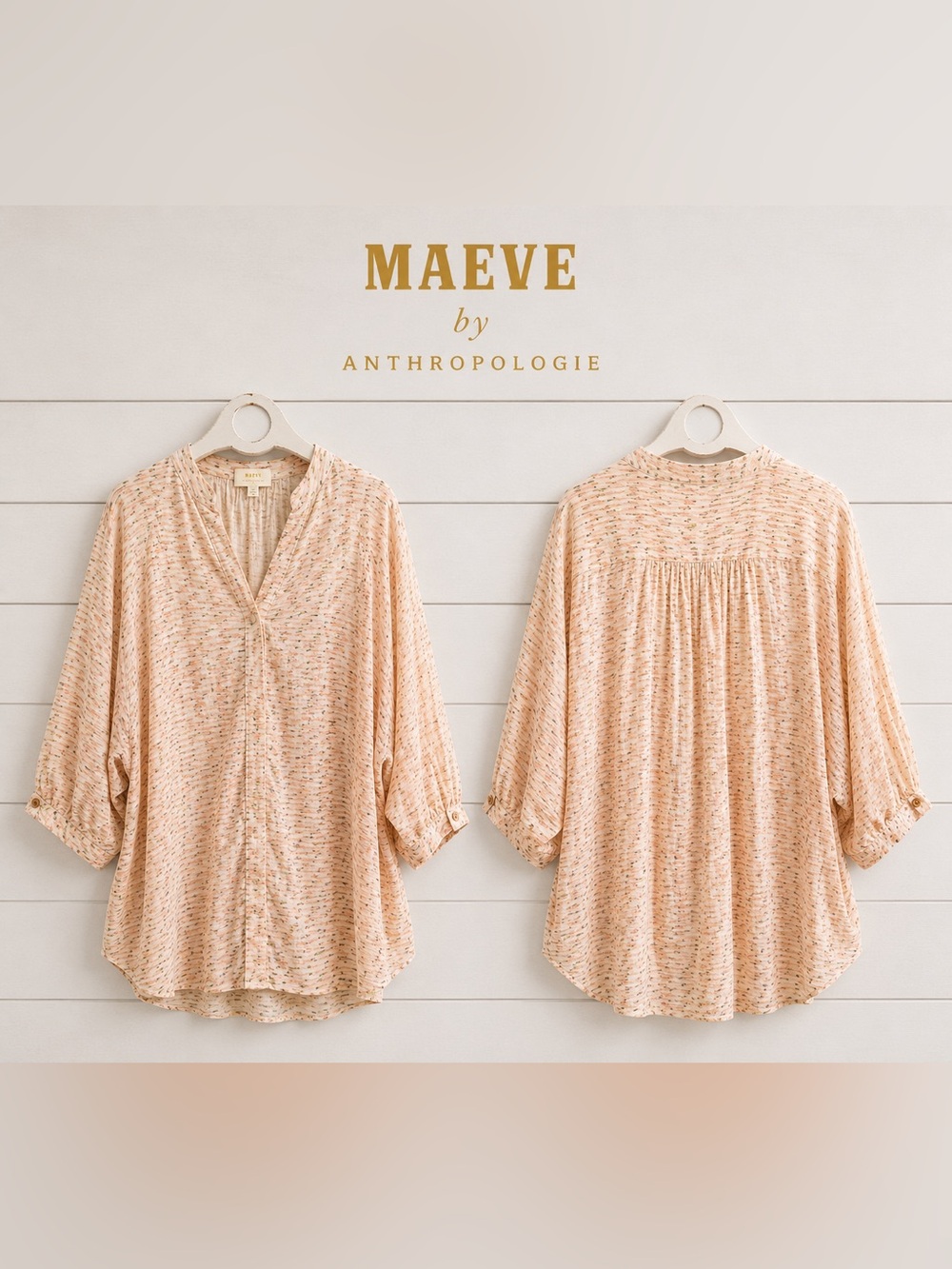 MAEVE tunic  S – Salmon Pink, Green & Cream